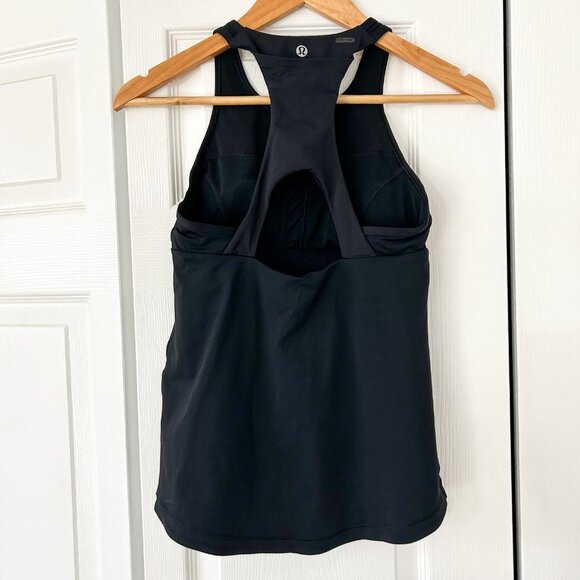 Lululemon Final Lap Tank Black Size 6 Built-In Bra Racerback Cutout EUC - Picture 4 of 8